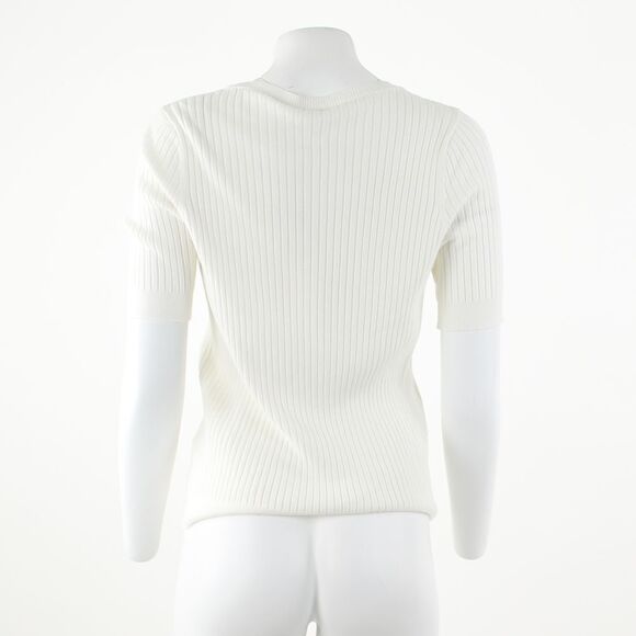 Calvin Klein Petite Elbow-Sleeve Ribbed Top in Cream - Picture 3 of 5